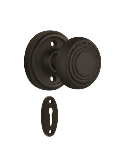 Classic Rosette Mortise Lock Set with Deco Style Knobs in Oil-Rubbed Bronze.